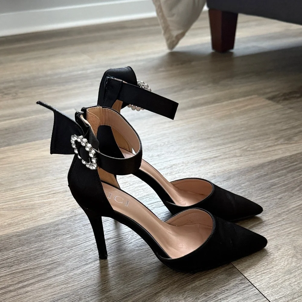 Vici Chic Black Heels with Rhinestone Embellishment - Picture 2 of 8